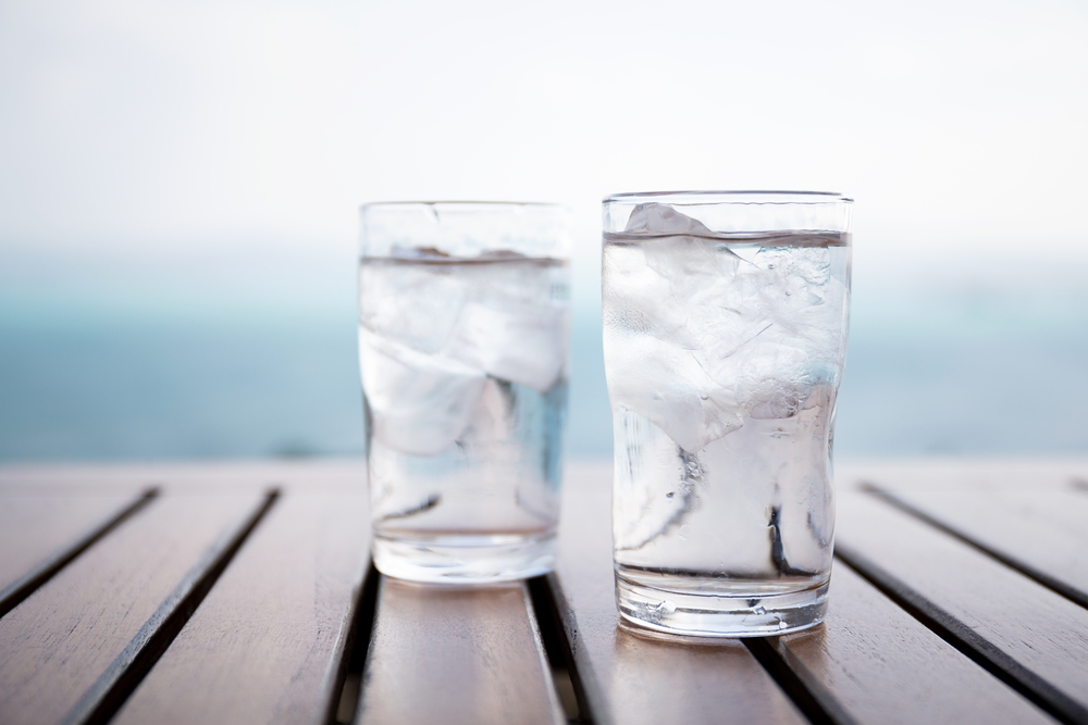 glass filled with ice cold water