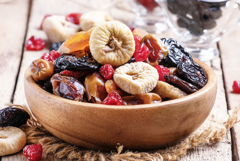 different dried fruits like bananas and cranberries